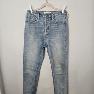 Denim Forum High Rise Button Fly Jeans - Light Blue